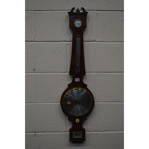 1318 - B.WOOD, LIVERPOOL, A 19TH CENTURY MAHOGANY WHEEL BAROMETER, height 101cm