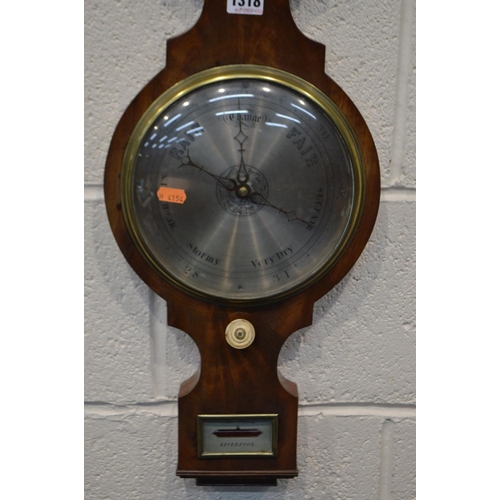 1318 - B.WOOD, LIVERPOOL, A 19TH CENTURY MAHOGANY WHEEL BAROMETER, height 101cm