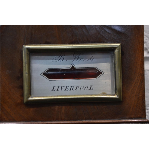 1318 - B.WOOD, LIVERPOOL, A 19TH CENTURY MAHOGANY WHEEL BAROMETER, height 101cm