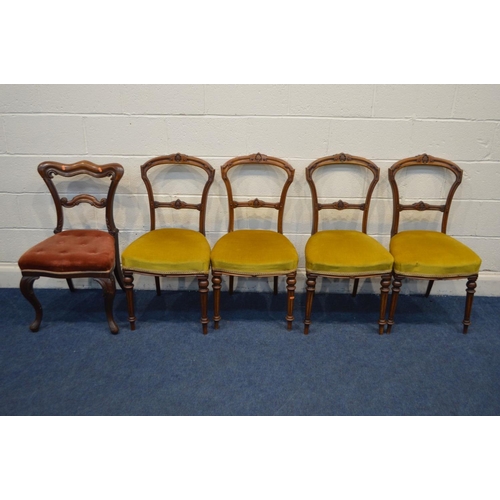 1325 - A SET OF FOUR LATE VICTORIAN ASTHETIC MOVEMENT WALNUT CHAIRS, together with a Victorian mahogany cha... 