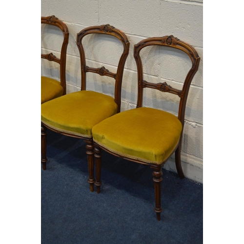 1325 - A SET OF FOUR LATE VICTORIAN ASTHETIC MOVEMENT WALNUT CHAIRS, together with a Victorian mahogany cha... 