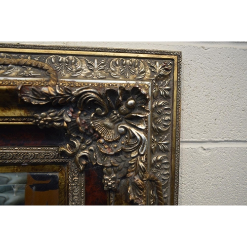 1330 - A LARGE LATE 20TH CENTURY FOLIATE GILT WOOD BEVELLED EDGE WALL MIRROR, 141cm x 173cm x depth 10cm (s... 