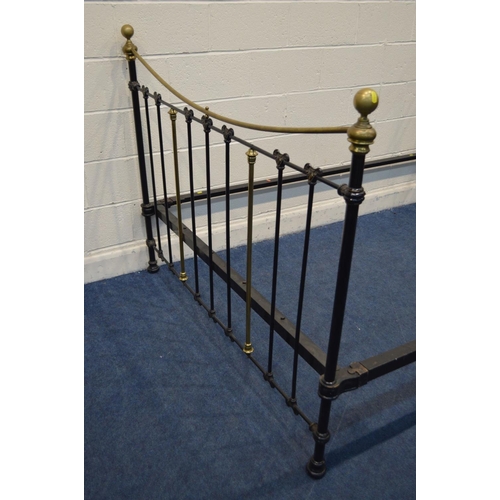 1332 - A VICTORIAN CAST IRON AND BRASS BED FRAME, width 150cm x length 209cm