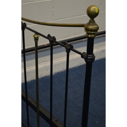 1332 - A VICTORIAN CAST IRON AND BRASS BED FRAME, width 150cm x length 209cm