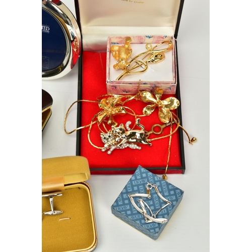 135 - A SELECTION OF ITEMS, to include a ladies open faced pocket watch, white dial with gold and silver d... 