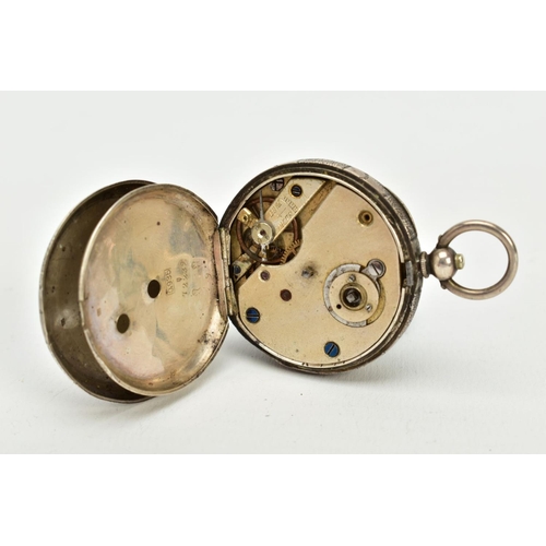 141 - A LADIES OPEN FACED POCKET WATCH, white dial with blue and gold floral detailing, Roman numerals, bl... 