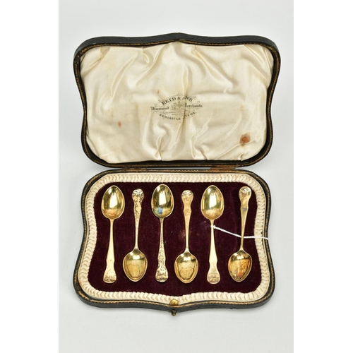 144 - A CASED SET OF SIX SILVER TEASPOONS, each of a plain polished Old English design, hallmarked London ... 