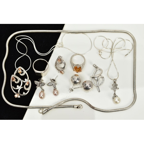 15 - A COLLECTION OF WHITE METAL ASSORTED JEWELLERY ITEMS to include an orange crystal and cubic zirconia... 