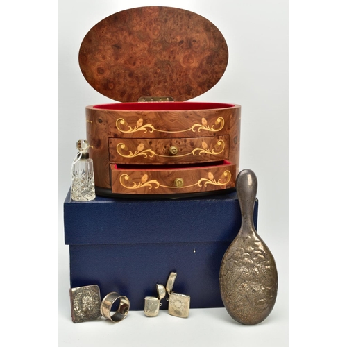 152 - A COLLECTION OF ASSORTED SILVER ITEMS, to include an Edwardian silver dressing table mirror with che... 