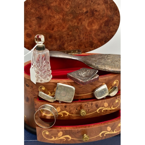 152 - A COLLECTION OF ASSORTED SILVER ITEMS, to include an Edwardian silver dressing table mirror with che... 