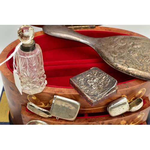 152 - A COLLECTION OF ASSORTED SILVER ITEMS, to include an Edwardian silver dressing table mirror with che... 