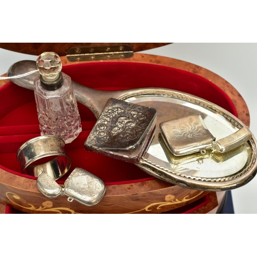 152 - A COLLECTION OF ASSORTED SILVER ITEMS, to include an Edwardian silver dressing table mirror with che... 