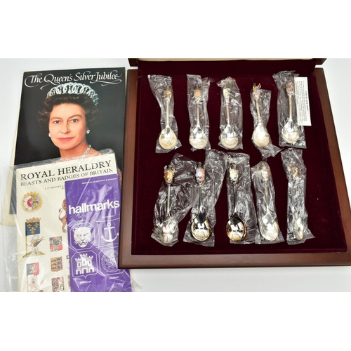 156 - A CASED SET OF TEN COMMEMORATIVE 'QUEENS BEASTS' SPOONS, case number 1384 of 2500, each silver and e... 