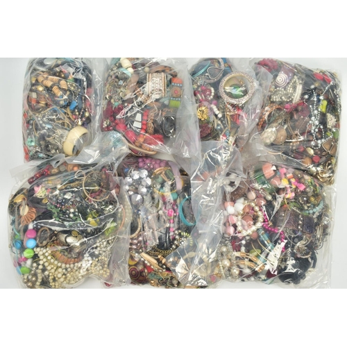 158 - SEVEN BAGS OF COSTUME JEWELLERY