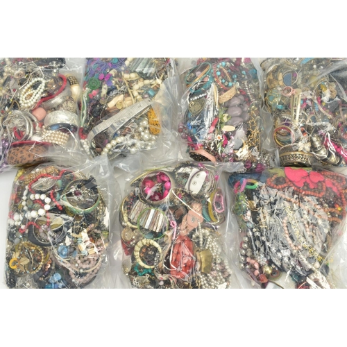 159 - SEVEN BAGS OF COSTUME JEWELLERY