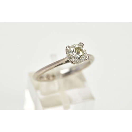 162 - A MODERN 18CT WHITE GOLD DIAMOND SINGLE STONE RING, estimated modern round brilliant cut diamond 1.0... 