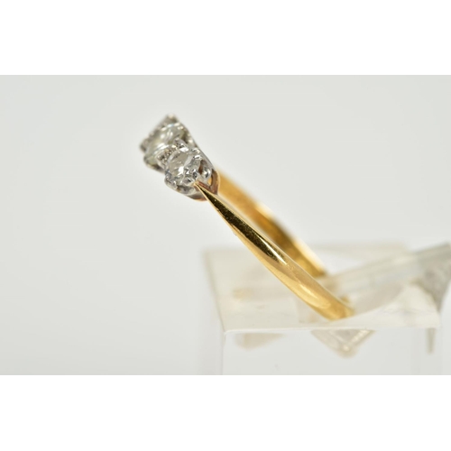 163 - A MID 20TH CENTURY THREE STONE DIAMOND RING, estimated brilliant cut weight 0.45ct, colour assessed ... 