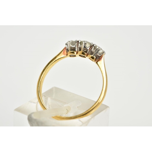 163 - A MID 20TH CENTURY THREE STONE DIAMOND RING, estimated brilliant cut weight 0.45ct, colour assessed ... 