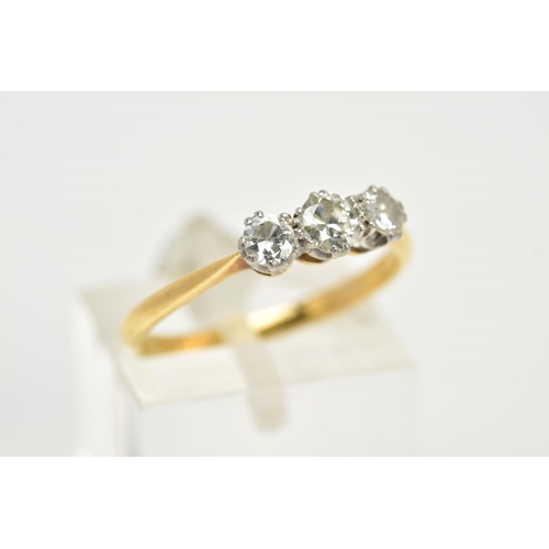 163 - A MID 20TH CENTURY THREE STONE DIAMOND RING, estimated brilliant cut weight 0.45ct, colour assessed ... 