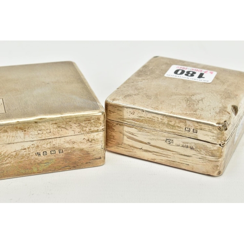 180 - TWO SILVER LINED CIGARETTE BOXES, each of a square form, the first a 'Mappin & Webb Ltd' plain polis... 