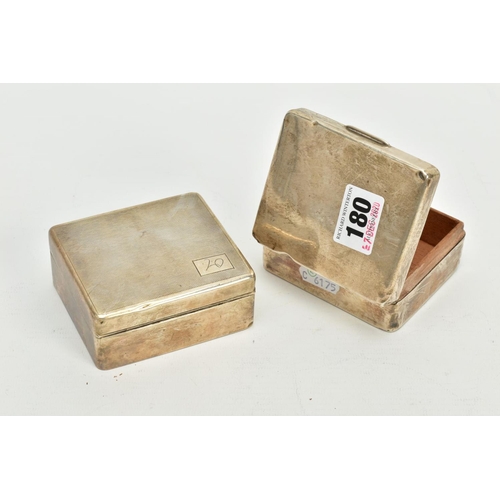 180 - TWO SILVER LINED CIGARETTE BOXES, each of a square form, the first a 'Mappin & Webb Ltd' plain polis... 