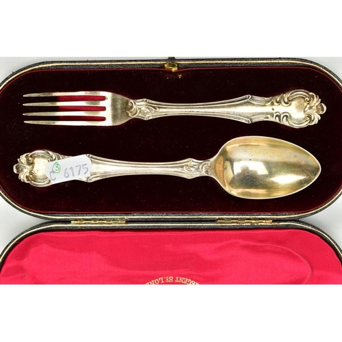 181 - TWO CASED SILVER TRAVEL CUTLERY SETS, the first a three piece Queens pattern set of knife, fork and ... 