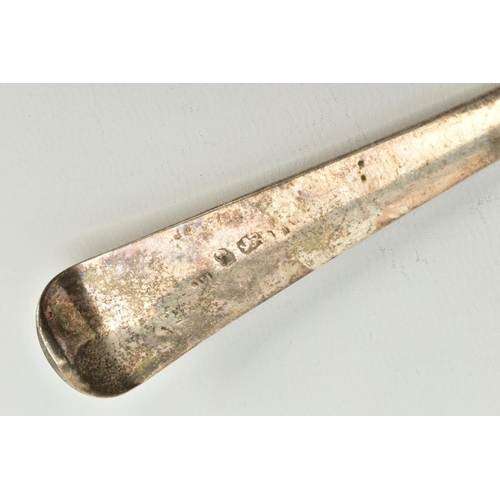 183 - A GEORGE III SILVER SOUP LADLE, of a plain polished Old English pattern with an engraved 'L' monogra... 