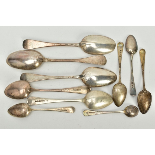 187 - A SMALL PARCEL OF SILVER FLATWARE, to include three Hanoverian pattern, silver tablespoons, one with... 