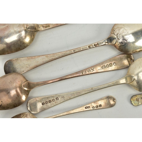 187 - A SMALL PARCEL OF SILVER FLATWARE, to include three Hanoverian pattern, silver tablespoons, one with... 