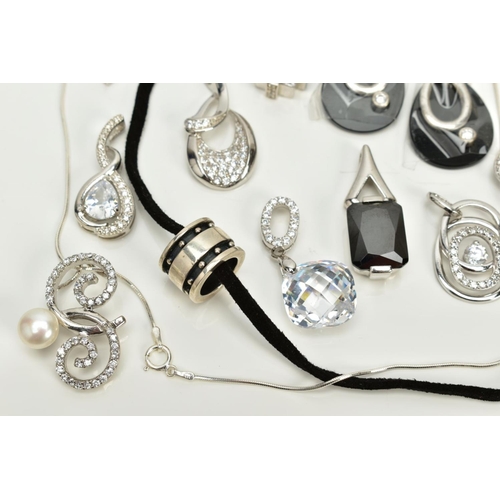 19 - A COLLECTION OF WHITE METAL ASSORTED JEWELLERY ITEMS to include several fancy cubic zirconia pendant... 