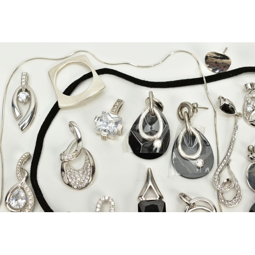 19 - A COLLECTION OF WHITE METAL ASSORTED JEWELLERY ITEMS to include several fancy cubic zirconia pendant... 