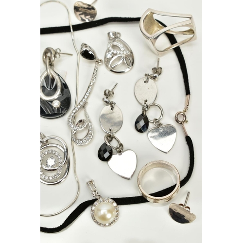 19 - A COLLECTION OF WHITE METAL ASSORTED JEWELLERY ITEMS to include several fancy cubic zirconia pendant... 