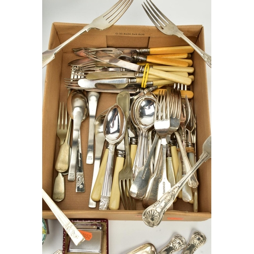 199 - A COMPLETE CANTEEN OF CUTLERY AND A BOX OF VARIOUS FLATWARE, the wooden canteen, opens to reveal a f... 