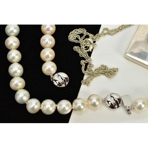 20 - THREE ITEMS OF JEWELLERY, to include a fresh water cultured pearl necklace and matching bracelet, ea... 