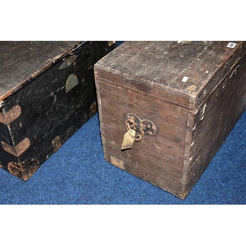 208 - A 19TH CENTURY OAK SILVER CHEST, with green cloth and paper lined fitted interior, hinged lid with b... 