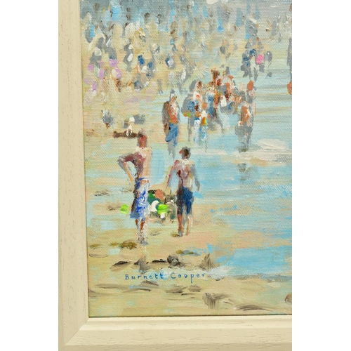 301 - HILARY BURNETT COOPER (BRITISH CONTEMPORARY), 'Beach Diversions', a crowded beach on a hazy day, sig... 