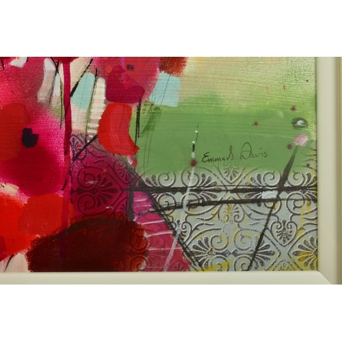 305 - EMMA S DAVIS (SCOTTISH 1975) 'Red Roofs' a field of wild flowers, cottages to the distance, signed l... 