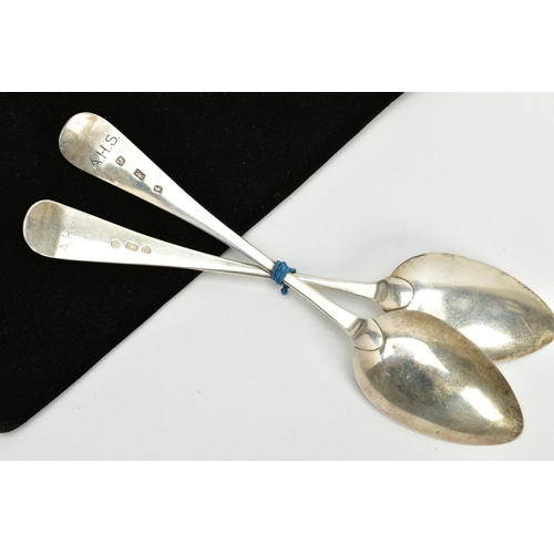 31 - TWO SILVER TABLESPOONS, each of a plain polished design, engraved 'Grip Fast' with an engraved griff... 