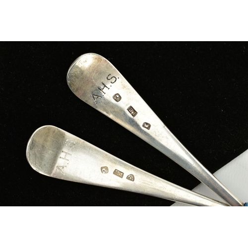 31 - TWO SILVER TABLESPOONS, each of a plain polished design, engraved 'Grip Fast' with an engraved griff... 