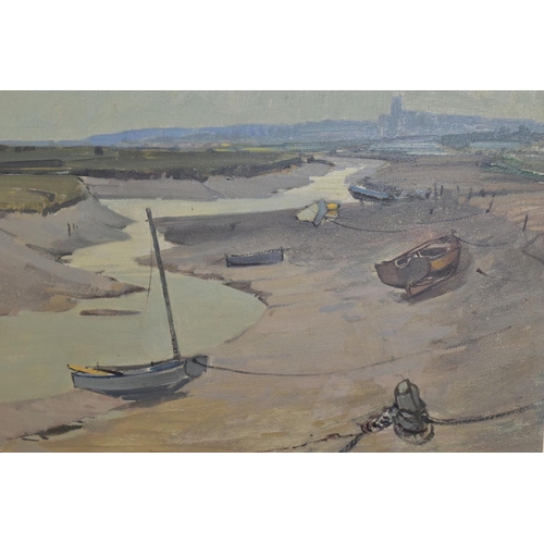 331 - FRANK L. CRAMPHORN (1908-2000), a creek at low tide, dinghys at their moorings, signed bottom right,... 