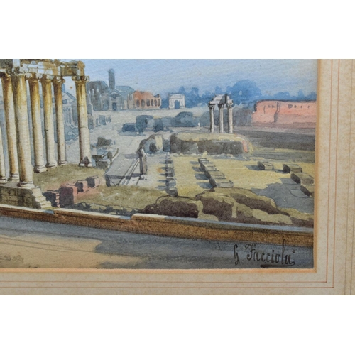 332 - GAETANO FACCIOLA (Italian 1868-1949), ancient ruins, signed bottom right, watercolour on paper, moun... 