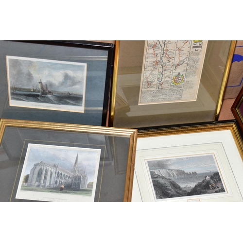 334 - A BOX OF TOPOGRAPHICAL ENGRAVING PRINTS AND MAPS ETC, prints include views of Lichfield, Isle of Wig... 