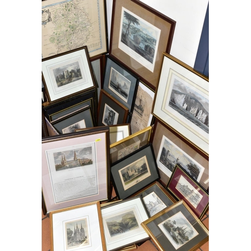 334 - A BOX OF TOPOGRAPHICAL ENGRAVING PRINTS AND MAPS ETC, prints include views of Lichfield, Isle of Wig... 