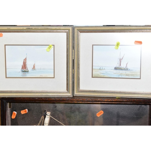 336 - MARITIME INTEREST WATERCOLOURS ETC, comprising three Peter Knox watercolours 'Brig Moored in the Lee... 