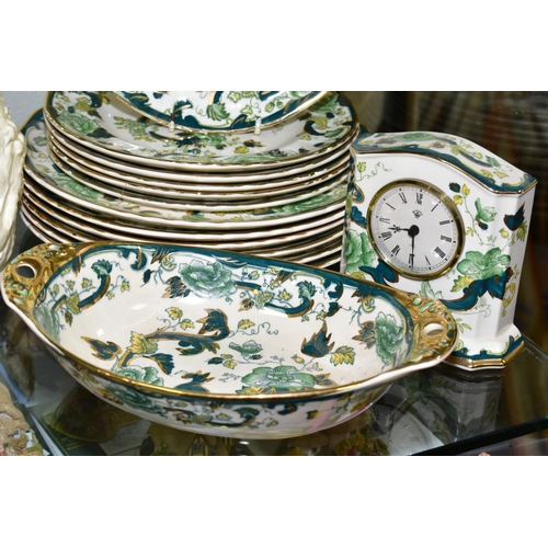 339 - A COLLECTION OF MASONS IRONSTONE CHARTREUSE PATTERN ITEMS, including a set of six 22cm plates, a set... 