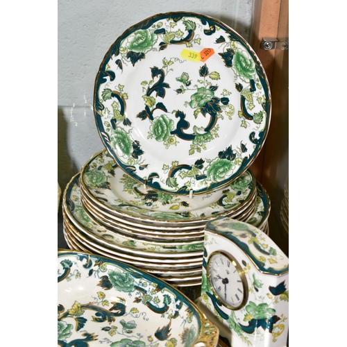 339 - A COLLECTION OF MASONS IRONSTONE CHARTREUSE PATTERN ITEMS, including a set of six 22cm plates, a set... 