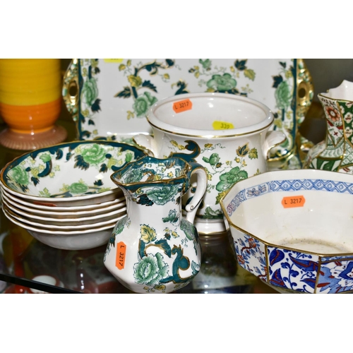 339 - A COLLECTION OF MASONS IRONSTONE CHARTREUSE PATTERN ITEMS, including a set of six 22cm plates, a set... 