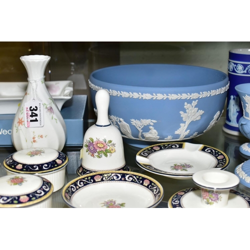 341 - A GROUP OF WEDGWOOD JASPERWARE AND WEDGWOOD BONE CHINA GIFTWARE, including 'Runnymede' pattern trink... 