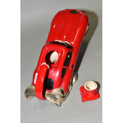 349 - A COOPERCRAFT RED E-TYPE JAGUAR COLLECTOR'S TEA POT, moulded with the front end lifted off the groun... 