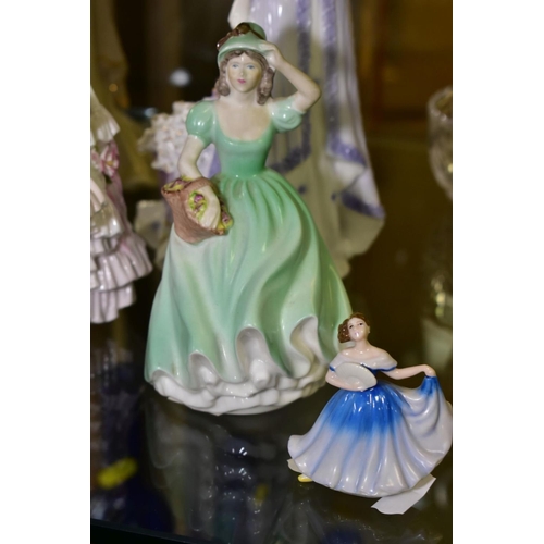 374 - FIVE VARIOUS FIGURINES, comprising two Royal Worcester 'Royal Debut' limited edition No 4307/12500 f... 